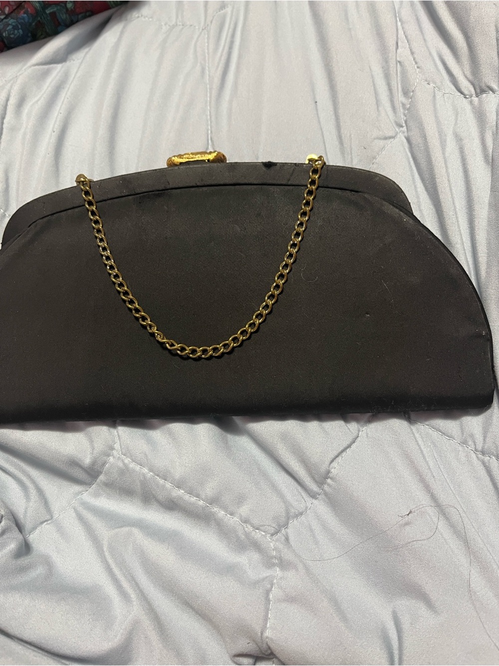 Classic Black Satin Chain-Handle Evening Clutch